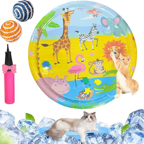 Qosneoun Sensorische Wassermatte Katze, Wassermatte Katze, Katze Wassermatte, Katzen Wasserspielmatte Feel Cool Komfort für Haustier, Katzenspielzeug Für Gelangweilte Hauskatzen (B-100CM) von Qosneoun