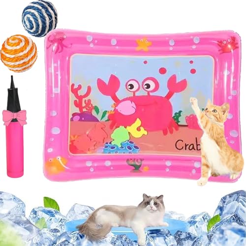 Qosneoun Sensorische Wassermatte Katze, Wassermatte Katze, Katze Wassermatte, Katzen Wasserspielmatte Feel Cool Komfort für Haustier, Katzenspielzeug Für Gelangweilte Hauskatzen (B-65 * 60CM) von Qosneoun