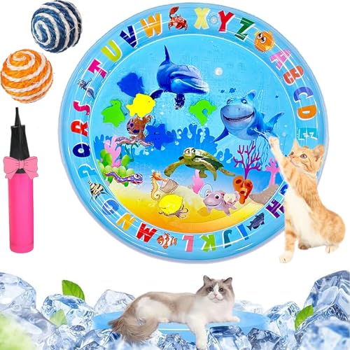 Qosneoun Sensorische Wassermatte Katze, Wassermatte Katze, Katze Wassermatte, Katzen Wasserspielmatte Feel Cool Komfort für Haustier, Katzenspielzeug Für Gelangweilte Hauskatzen (B-65CM) von Qosneoun