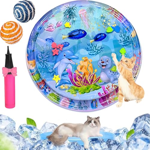 Qosneoun Sensorische Wassermatte Katze, Wassermatte Katze, Katze Wassermatte, Katzen Wasserspielmatte Feel Cool Komfort für Haustier, Katzenspielzeug Für Gelangweilte Hauskatzen (C-100CM) von Qosneoun