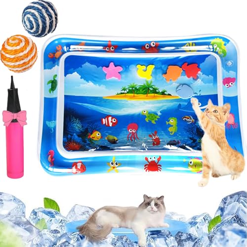 Qosneoun Sensorische Wassermatte Katze, Wassermatte Katze, Katze Wassermatte, Katzen Wasserspielmatte Feel Cool Komfort für Haustier, Katzenspielzeug Für Gelangweilte Hauskatzen (C-65 * 60CM) von Qosneoun