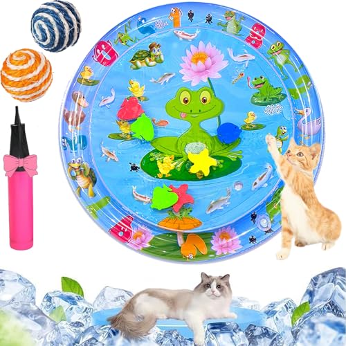 Qosneoun Sensorische Wassermatte Katze, Wassermatte Katze, Katze Wassermatte, Katzen Wasserspielmatte Feel Cool Komfort für Haustier, Katzenspielzeug Für Gelangweilte Hauskatzen (C-65CM) von Qosneoun