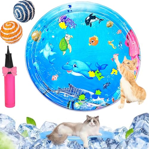 Qosneoun Sensorische Wassermatte Katze, Wassermatte Katze, Katze Wassermatte, Katzen Wasserspielmatte Feel Cool Komfort für Haustier, Katzenspielzeug Für Gelangweilte Hauskatzen (D-100CM) von Qosneoun