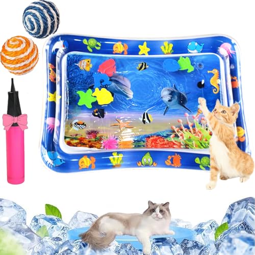 Qosneoun Sensorische Wassermatte Katze, Wassermatte Katze, Katze Wassermatte, Katzen Wasserspielmatte Feel Cool Komfort für Haustier, Katzenspielzeug Für Gelangweilte Hauskatzen (D-65 * 60CM) von Qosneoun