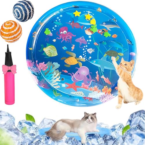 Qosneoun Sensorische Wassermatte Katze, Wassermatte Katze, Katze Wassermatte, Katzen Wasserspielmatte Feel Cool Komfort für Haustier, Katzenspielzeug Für Gelangweilte Hauskatzen (E-100CM) von Qosneoun