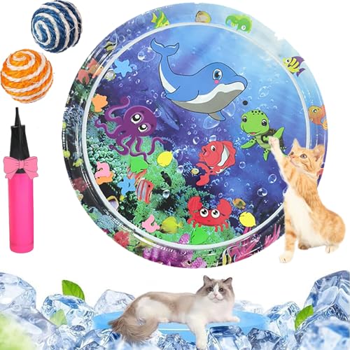 Qosneoun Sensorische Wassermatte Katze, Wassermatte Katze, Katze Wassermatte, Katzen Wasserspielmatte Feel Cool Komfort für Haustier, Katzenspielzeug Für Gelangweilte Hauskatzen (F-100CM) von Qosneoun