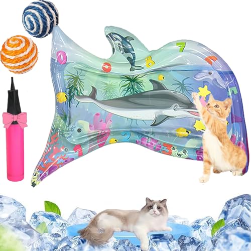 Qosneoun Sensorische Wassermatte Katze, Wassermatte Katze, Katze Wassermatte, Katzen Wasserspielmatte Feel Cool Komfort für Haustier, Katzenspielzeug Für Gelangweilte Hauskatzen (New-A) von Qosneoun