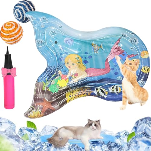 Qosneoun Sensorische Wassermatte Katze, Wassermatte Katze, Katze Wassermatte, Katzen Wasserspielmatte Feel Cool Komfort für Haustier, Katzenspielzeug Für Gelangweilte Hauskatzen (New-B) von Qosneoun