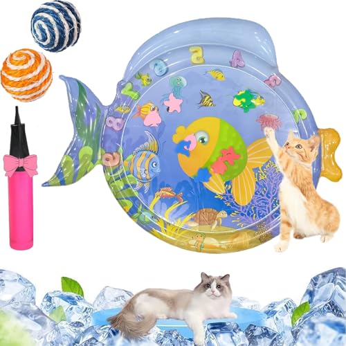 Qosneoun Sensorische Wassermatte Katze, Wassermatte Katze, Katze Wassermatte, Katzen Wasserspielmatte Feel Cool Komfort für Haustier, Katzenspielzeug Für Gelangweilte Hauskatzen (New-C) von Qosneoun