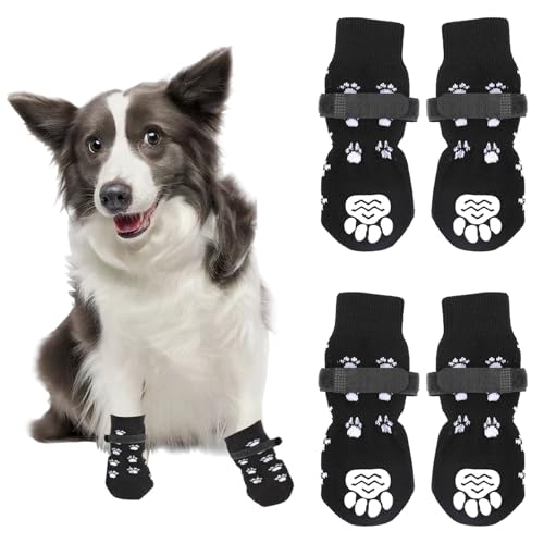 2 Paar Indoor Anti-Rutsch Socken für Hunde, Anti Slip Paw Protectoren Antirutschsocken Hund Katzen Anti-Rutsch-Hundesocken Haftsocken Pfotenschutz für Drinnen Anti Slip Paw Protectoren für Tiere（M） von Qtksceadlnce