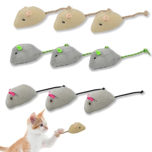 QttvbTna 9 Pack Cat Catnip Toys, Plush Mouse Cat Toys, Cat Interactive Toys, Simulation Lifelike Mice Cat Toys for Cat Playing Chewing Teeth Cleaning von QttvbTna