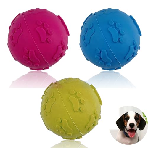 QttvbTna Quietschender Hundeball, 3 Stück, Zahnreinigung, Kauspielzeug, langlebiger und interaktiver Hundeball zum Spielen, Training, Zahnreinigung, Interaktion, Langeweile (rot, gelb, blau) von QttvbTna