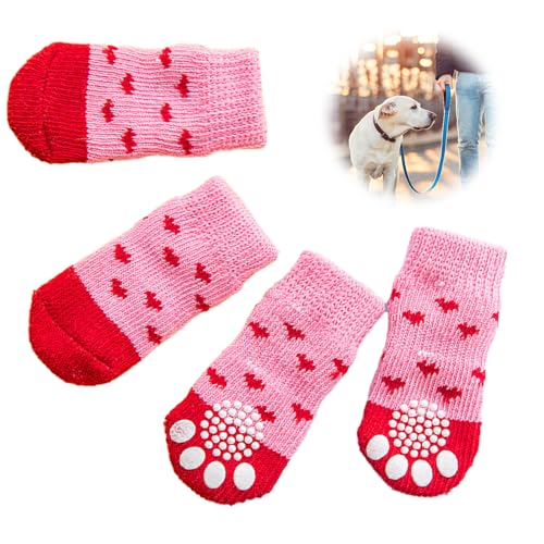 Rutschfeste Hundesocken, 2 Stück, Größe M, rotes Herz, Haustierpfotenschutz, Hundestiefel, Socken für Hunde, verhindern Lecken, Wunden, Pfoten für drinnen und draußen, mit Griffen, starke Traktion von QttvbTna