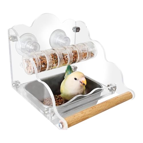 Parakeet Feeders, Bird Cages Bowls, Parrot Feeder with Perch, Rotating Bird Food Bowl, Bird Cage Accessories, Parakeet Food Dish, No-Spill Bird Feeder, Easy Clean Bird Feeder von Quaeetyu