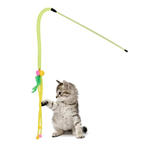 Quaeetyu Federstab, Katzenspielzeug, interaktives Kätzchen-Spielzeug mit Glocken, Katzenangeln, Katzenstab, Katzenstab-Spielzeug für Outdoor- und Indoor-Katzenübungen von Quaeetyu