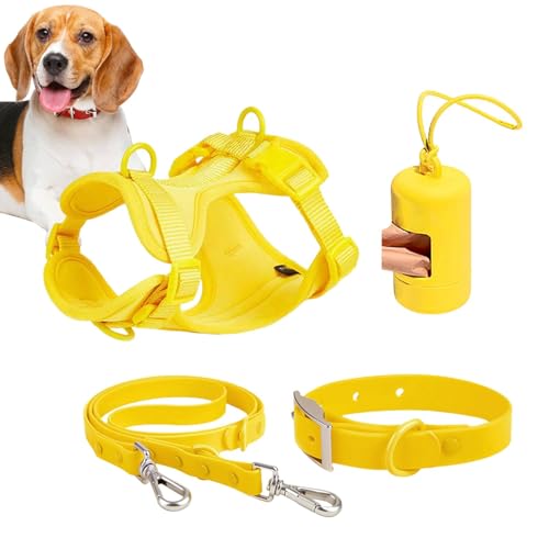 Hundegeschirr-Set, verstellbares Hundegeschirr, Halsband und Leine, kein Ziehen, verstellbare Hundeweste, Geschirre mit Kotbeutelhalter von Quaeetyu