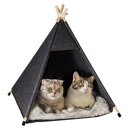 Qucey Haustier-Tipi für Katzen und kleine Hunde – gemütliches, tragbares Haustierzeltbett mit abnehmbarem Kissen für drinnen und draußen von Qucey