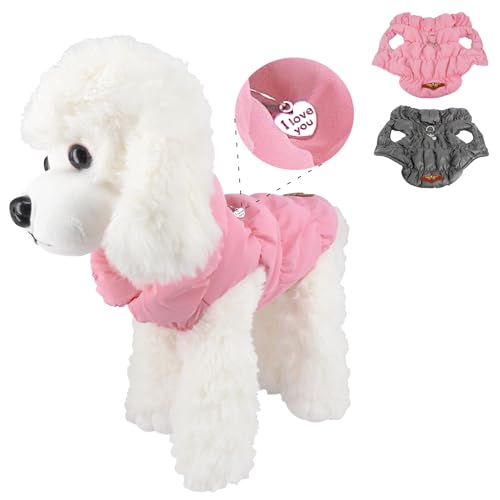 Queenly Hundemantel XS, S, M, L, XL | wasserdicht | mit Anleinring | mit Herzanhänger | warm gefüttert | für kleine, mittlere und große Hunde | in rosa oder schwarz | Winter, Welpe (Rosa, L) von Queenly