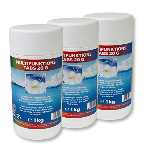 Queenmew. Paradies Pool GmbH Seerose Multifunktions Tabs 20 g 3 kg Quattro Tabletten 4-Fach Wirkung Chlor Algenschutz Flockungsmittel pH-Stabilisator… von Queenmew.