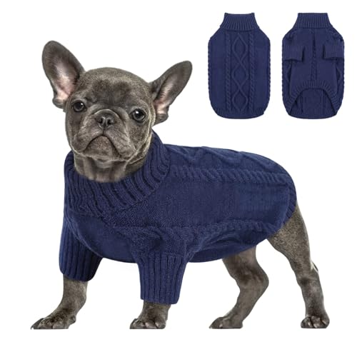 Queenmore Dackel Pullover Hundepullover Grosse Hunde Wärme Hundepulli Strick Pullover Hund Strickmantel Mit Zopfmuster Hundepullover Französische Bulldogge Bulldog Chihuahua Katzen Corgi, Indigo, XL von Queenmore