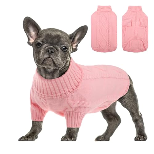 Queenmore Dackel Pullover Hundepullover Grosse Hunde Wärme Hundepulli Strick Pullover Hund Strickmantel Mit Zopfmuster Hundepullover Französische Bulldogge Bulldog Chihuahua Katzen Corgi, Rosa, XL von Queenmore