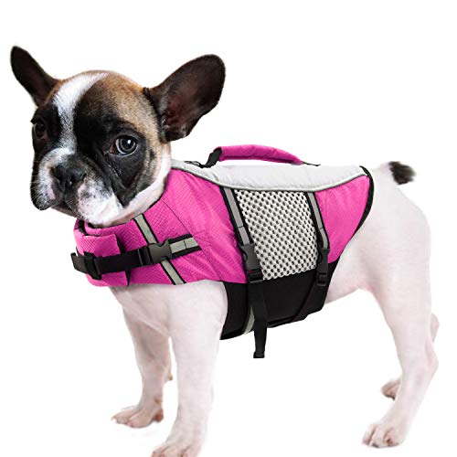 Queenmore Hunde Schwimmweste, Rettungsweste, Schwimmweste Hund kleine große, Rettungsweste für Kajak, Bootfahren, Schwimmweste französische Bulldogge, Dackel (Rosa, XS) von Queenmore