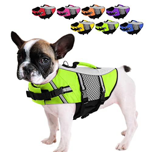 Queenmore Hunde Schwimmweste, Rettungsweste, Schwimmweste Hund kleine große, Rettungsweste für Kajak, Bootfahren, Schwimmweste französische Bulldogge, Dackel (grün, XS) von Queenmore