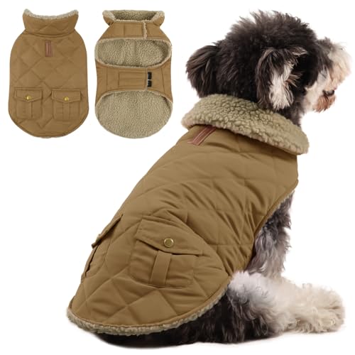 Queenmore Hundejacke Große Hunde Hundemantel Winter Warme Wintermantel Hund Wasserdicht Quilten Hundebekleidung Hundepullover Für Greyhound Dackel Bulldogge Beagle Labrador, Braun, L von Queenmore