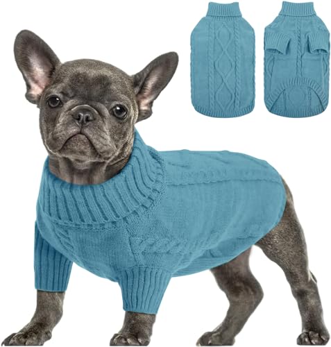 Queenmore Hundepulli Für Kleine Hunde Wärme Hundepullover Dackel Pullover Hund Strickmantel Mit Zopfmuster Hundepullover Französische Bulldogge Bulldog Chihuahua Katzen Corgi, Blau Grün, S von Queenmore