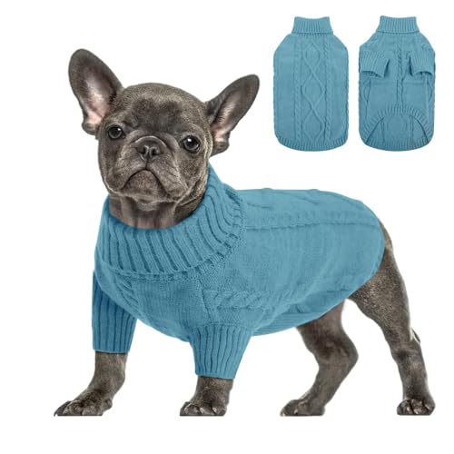 Queenmore Hundepulli Für Kleine Hunde Wärme Hundepullover Dackel Pullover Hund Strickmantel Mit Zopfmuster Hundepullover Französische Bulldogge Bulldog Chihuahua Katzen Corgi, Blau Grün, S von Queenmore