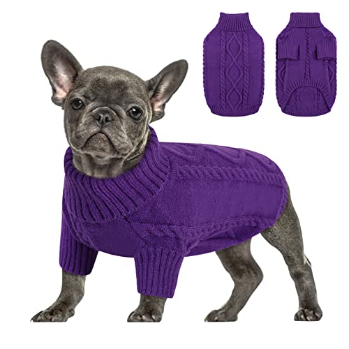 Queenmore Hundepulli Grosse Hunde Wärme Hundepullover Dackel Pullover Hund Strickmantel Mit Zopfmuster Hundepullover Französische Bulldogge Bulldog Chihuahua Katzen Corgi, Lila, L von Queenmore