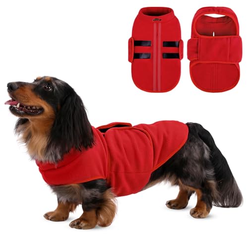 Queenmore Hundepullover Fleece Pullover Hundemantel Winter, Hundepullover Kleine Hunde,Hundeweste Wintermantel Hunddackel, Pullocver Chihuahua, Bulldog, Greyhound, Rot, L von Queenmore