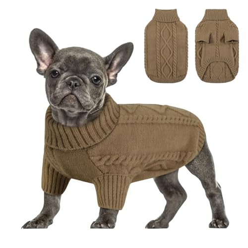 Queenmore Hundepullover Grosse Hunde Wärme Dackel Hundepulli Strick Pullover Hund Strickmantel Mit Zopfmuster Hundepullover Französische Bulldogge Bulldog Chihuahua Katzen Corgi, Braun, L von Queenmore