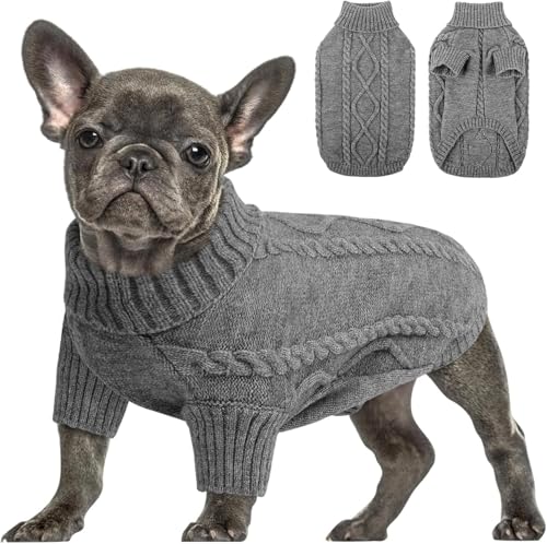 Queenmore Hundepullover Grosse Hunde Wärme Dackel Hundepulli Strick Pullover Hund Strickmantel Mit Zopfmuster Hundepullover Französische Bulldogge Bulldog Chihuahua Katzen Corgi, Dunkelgrau, L von Queenmore