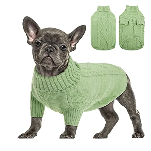 Queenmore Hundepullover Grosse Hunde Wärme Dackel Hundepulli Strick Pullover Hund Strickmantel Mit Zopfmuster Hundepullover Französische Bulldogge Bulldog Chihuahua Katzen Corgi, Grün, L von Queenmore