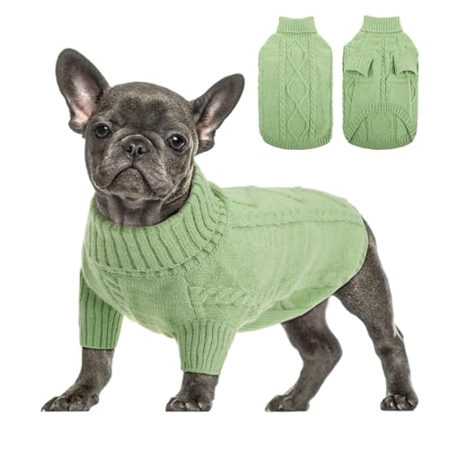 Queenmore Hundepullover Grosse Hunde Wärme Dackel Hundepulli Strick Pullover Hund Strickmantel Mit Zopfmuster Hundepullover Französische Bulldogge Bulldog Chihuahua Katzen Corgi, Grün, XL von Queenmore