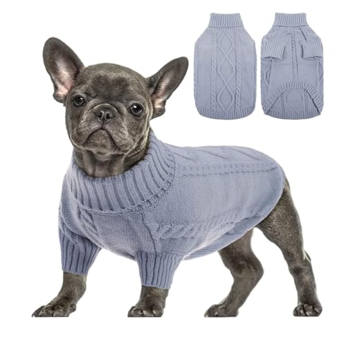 Queenmore Hundepullover Kleine Hunde Wärme Dackel Hundepulli Strick Pullover Hund Strickmantel Mit Zopfmuster Hundepullover Französische Bulldogge Bulldog Chihuahua Katzen Corgi, Grau, S von Queenmore