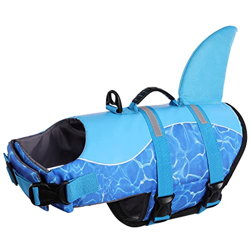 Queenmore Schwimmweste Hund Einstellbare Hunde Schwimmweste, Ripstop Rettungsweste mit hohem Auftrieb und langlebigem Rettungsgriff für Hund für kleine mittlere Hunde, (Blueprint, M) von Queenmore