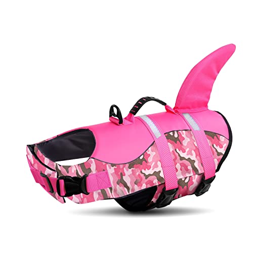 Queenmore Schwimmweste Hund Einstellbare Hunde Schwimmweste, Ripstop Rettungsweste mit hohem Auftrieb und langlebigem Rettungsgriff für Hund für kleine mittlere Hunde, (PinkCamo, M) von Queenmore