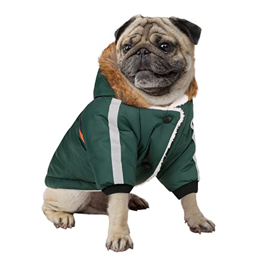 Queenmore Warm Dog Winter Coat, Cold Weather Waterproof Dog Snow Jacket, Hunde-Wintermantel, Reflective Dog Hoodie with Long Sleeves for Small Medium and Large Dogs(Green, L) von Queenmore