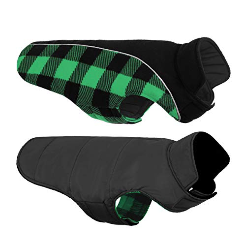 Queenmore Warme Hundejacke, wendbare Hundejacke, reflektierend, winddicht, wasserdicht, Hundekleidung für den Winter, Plaid Hundemäntel für kleine mittelgroße und große Hunde, Jungen, Grün, M von Queenmore