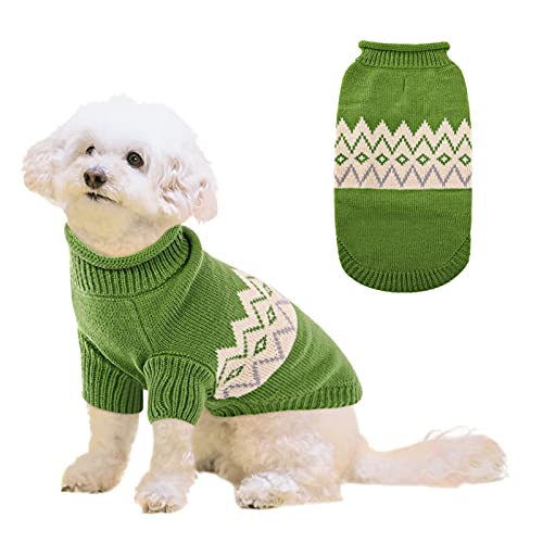 Warmer Hundepullover kleine Hunde Dackel Hundepulli Strick Hunde Pullover für kleine Hunde französische Bulldogge Katzenpullover, Grün, XL von Queenmore