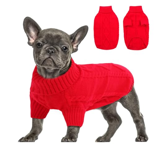 Queenmore Weihnachtspullover Grosse Hunde Wärme Dackel Hundepulli Strick Pullover Hund Strickmantel Mit Zopfmuster Hundepullover Französische Bulldogge Bulldog Chihuahua Katzen Corgi, Rot, XL von Queenmore