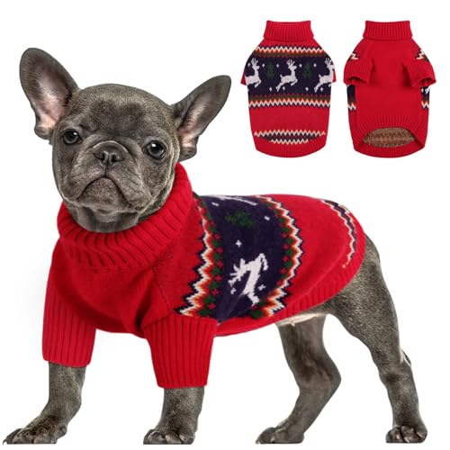 Queenmore Weihnachtspullover Kleine Hunde Wärme Dackel Hundepulli Strick Pullover Hund Strickmantel Mit Zopfmuster Hundepullover Französische Bulldogge Bulldog Chihuahua Katzen Corgi, Weihnachten, S von Queenmore