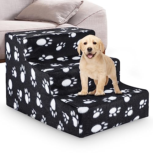 Queiting Haustiertreppe 3 Stufen Hundetreppe Katzentreppe Treppenstufen mit Plüschbezug Tiertreppe für Katzen Hunde Einstieghilfe Waschbar rutschfest Abnehmbare 45x30x35cm von Queiting