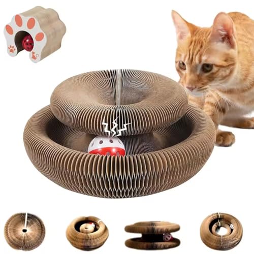 Kitty Kurlz Katzenspielzeug, magisches Organ Katzenkratzbrett, faltbares Akkordeon-Katzenspielzeug, interaktives Orgelspielzeug mit einem Ball, Kätzchen-Kratzer für Drehungen, Kratzer, Schläge (1 von Quesardens