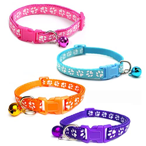 4pcs Hundehalsband für Kleine Hund Klassisches Quesuc Hundehalsband für Kleine Hunderassen Einstellbare Passform Größe Pet Hundehalsband Polyester Nylon Hundehalsband für Welpen Langlebig Mit Glocken von Quesuc