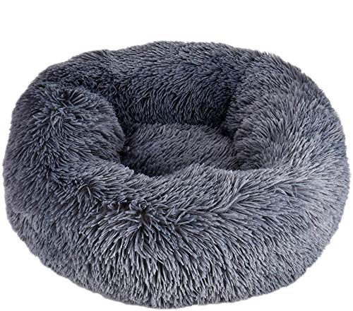 Plüsch-Donut-katzenbett 19,7 '', beruhigendes katzenbett/hundebett für kleine Größe, flauschig waschbar，Verbesserter Schlaf, Beruhigendes Hundebett (50 cm, grau) von Queta