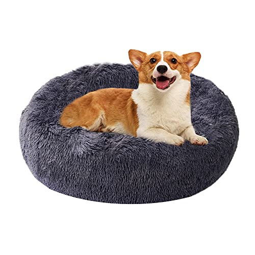 Queta Deluxe-Haustierbett,für Katzen und kleine bis mittelgroße Hunde,Leicht zu reinigen,Bett für Haustiere in Doughnut-Form 60cm grau von Queta