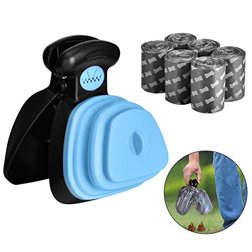 Queta Dog Pooper Scooper mit 6 Abfallsäcken Kleine Haustier-Toilette Abfallaufbewahrung Poop Scoop mit Pet Poop-Taschen, Walking Poop Remover Home Yard Outdoor-Abholwerkzeug (Blau) von Queta